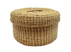 Vintage Handwoven Lidded Basket Small Round Wicker Trinket Storage Boho Decor