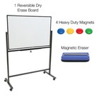 Large 48 x32  White Board On Wheels  1 Eraser  4 Magnets  1 Marker Tray  black 
