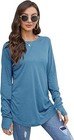 Women s Loose Tunic Top Long Sleeve Crew Neck Thumb Hole Casual Shirt