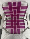 Vtg Retro Lightweight Aluminum Folding Beach Lawn Chair Fushia blue white- Read
