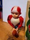 Very Nice Vintage Fukuda Tin Wind Up Kicking Football Player With Box