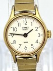 Vintage Timex Women   s Quartz Gold Tone Watch 21mm Cream Dial New Battery Runs