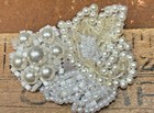 Applique 2 5x3 25  Flower Leaves Beads Sequins Pearls Hand Sewn White Ivory 1pc