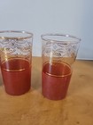 Vtg Mid Century Barware With Red Textured Bottom And Gold Trim Set Of 4 