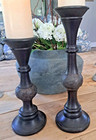 Pair Of Vintage Large  12    15   Ornate Round Wooden Pillar Candle Holders   3 