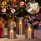 Set Of 3 Gray Flameless Candles - Flickering Led With Remote   Timer Decor