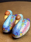 Pair Of Chinese Cloisonn   Enamel Ducks     Vintage Handcrafted Brass Figurines