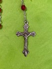Vintage Catholic Red Faceted Beads - Crucifix And Mother Mary Medallion