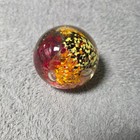 Vintage 2 5  Art Glass Paperweight Red Yellow Orange Spatter Bubble