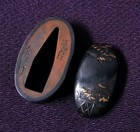 Antique Japanese Shakudo Fuchi Kashira Signed Edo Period Colored Inlay Sword