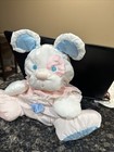 Vintage Fisher Price Puffalump Puppy Dog Rattle Plush Doll Pink White Blue 1988