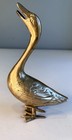 Vintage Solid Brass Goose Figurine 9    Taiwan Open Beak Bird Decor Mcm