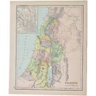1891 Palestine Gaza Jerusalem Israel Mediterrane Map Antique Color Victorian Era