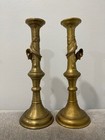 Vtg Antique Chinese Brass Pair Of Large Candle Sticks Holders Raised Dragon Dec 