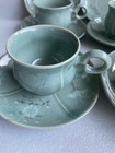 Vintage Korean Celadon Teacups Saucers  Cranes   Clouds Floral