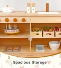 Wooden Play Kitchen Set  Solid Pine Wood 2 In 1 Kids Kitchen   Market Shelf W   