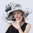 Womens Organza Kentucky Derby Hat Wide Brim Church Dress Fedoras Hats Fascinator