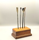 1st 2nd C  Bronze Roman Medical Tools W Wood Stand Ancient Antique