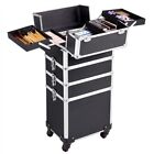 Rolling Makeup Case Aluminum Salon Cosmetic Train Trolley 4 Wheeled Organizer 