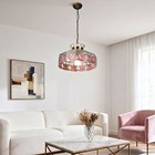 16 Inch Vintage Colored Single Head Glass Lamp  Bedroom Pink Lace Pendant Light