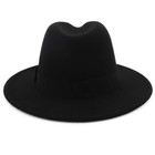 Men   Women Wide Brim Wool Felt Fedora Hat With Belt Buckle Two Tone Patchwor   