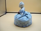 Vintage Victorian Porcelain Lady Half Doll Pin Cushion Blue Lace Dress