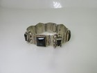 Vintage Alpaca Silver   Black Onyx Taxco Panel Bracelet Mexico Signed Mayan Face