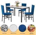 5 Pc Blue Dining Set Metal Kitchen Furniture Table 4 Chairs Steel Faux Marble