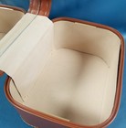 Vtg Hard Shell Cosmetic Train Case Butterscotch Faux Leather Mirror  no Key 