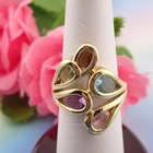 Vintage Multicolor Oval Crystal Tension Set Size 6 75 Gold Tone Ring