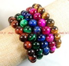 Natural 6-12mm Multicolor Tiger Eye Gemstone Round Beads Stretch Bracelet 7 5  