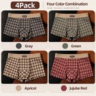 4 Pack Men Plaid Boxer Briefs Soft Cotton U Pouch Breathable Underwear