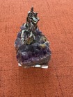Vintage Pewter Unicorn And Foal Figurine On Amethyst Geode Crystal On A Base