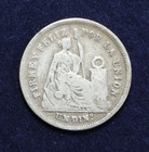1866 Peru Un Dinero 90  Silver Coin 2 5 Grams Km 190