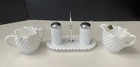 Vintage Fenton Milk Glass Hobnail Sugar  Creamer  Salt  Pepper And Tray