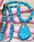 Beautiful Native American  Navajo Ornate Sterling Silver   Turquoise Necklace