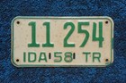 1958 Idaho Trailer License Plate