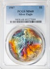 1987-p Pcgs Ms68 Silver Eagle   Stunning Vibrant Rainbow Toned  video 