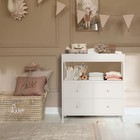 Changing Table Dresser With 4 Fabric Drawers And Open Shelf  Baby White