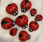 Ladybug Stone Bugs Red black white For Gardens Yards Art  Set Of 9 Ltd