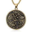 Stainless Steel Saint St Michael Archangel Gold Medal Pendant Necklace For Men