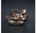 Antique Japanese Netsuke Immortal Riding Crane Signed Wooden Japan