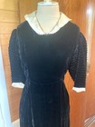 Vintage 1930s 1940s Long Black Silk Velvet Dress B36 As Is