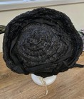 Antique Victorian Mourning Bonnet C 1890   1910 Black Straw Silk With Rosette Hat