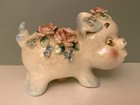 Lusterware Pig Piggy Bank With Porcelain Flowers Small   Read   1960  