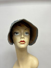 Antique Late 1800s Pioneer Bonnet Printed Blue   Floral Cotton And Straw As Is