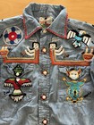 Embroidered Vintage Chambray Shirt With Native American Tribal Symbols