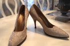 Vintage 1960s Saks Fifth Ave Fenton Last Taupe Silk Brocade Stilleto Heel Shoes