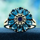 14k Yellow Gold Peridot Amethyst Flower Cocktail Ring Vintage Style