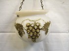 Vintage Milk Glass Hanging Match Safe Holder Pot Pocket Fireplace Grape Leaf